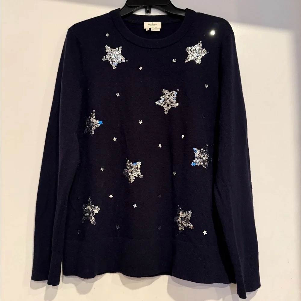 Kate Spade Wool Cashmere Constellation Sequin Stars Sweater Size L